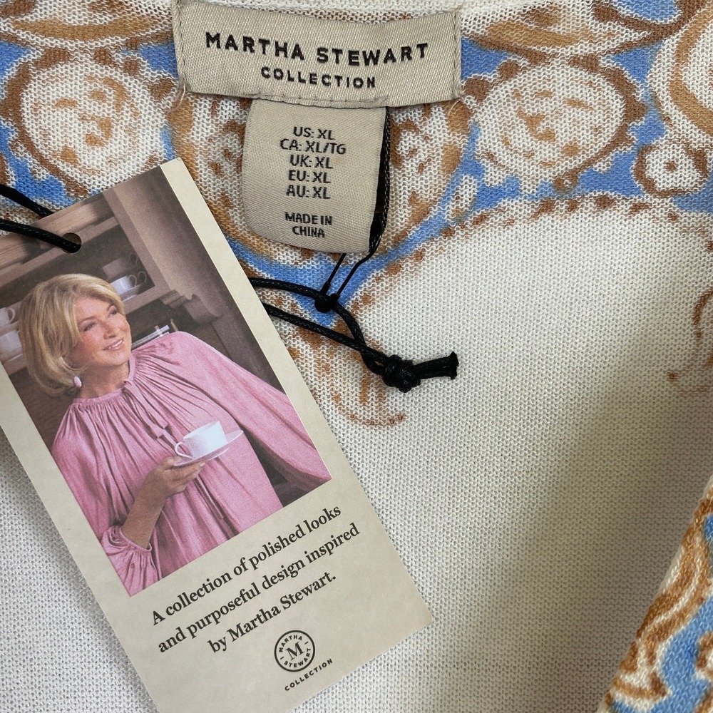 Martha Steward Paisley Cardigan Sweater Women XL Tan Moroccan Boho Cottagecore - Picture 3 of 11
